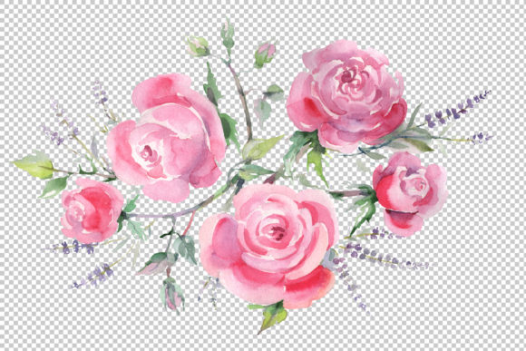 Bouquet with Roses and Lavender Pink Watercolor: A Versatile Asset for Creative Workflows