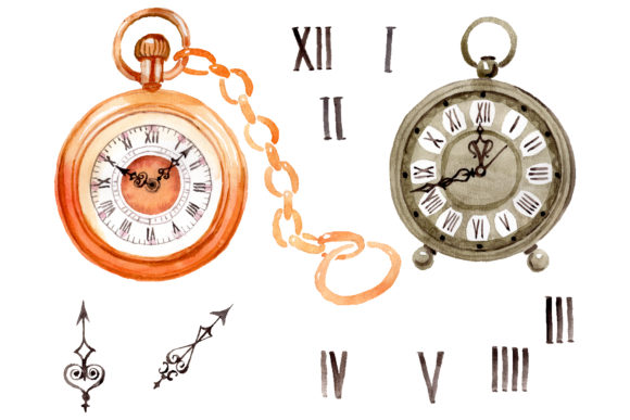 Clock Old Antiques Watercolor Clipart Pack
