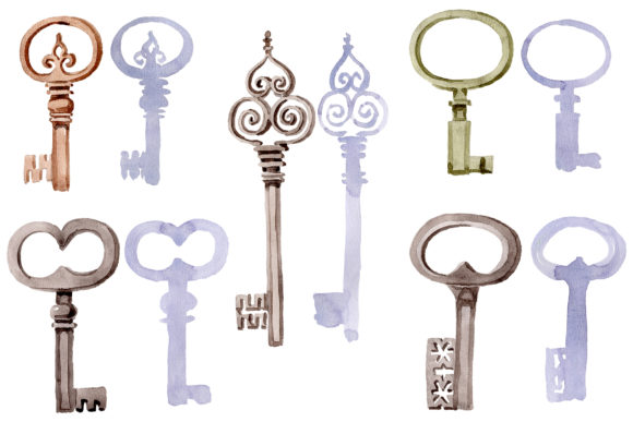 Old Golden Key Watercolor Brings Hand-Painted Charm to Any Creative Project