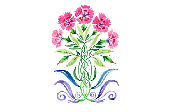 Ornament Carnations Pink Watercolor: Hand-Painted Design Elements for Creative Projects