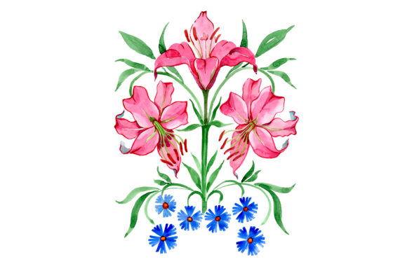 Ornament Red Lilies Watercolor