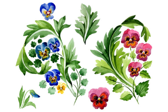 Ornament with Violas Watercolor: Elevate Your Creative Projects with Hand-Painted Floral Elegance