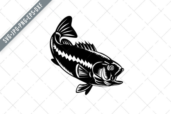 The Largemouth Bass Diving Down: A Retro Woodcut Illustration for Modern Crafting