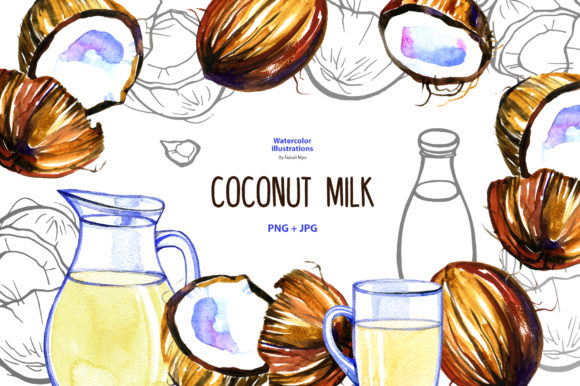 Watercolor Coconut Milk: A Tropical Hand-Drawn Clipart Set